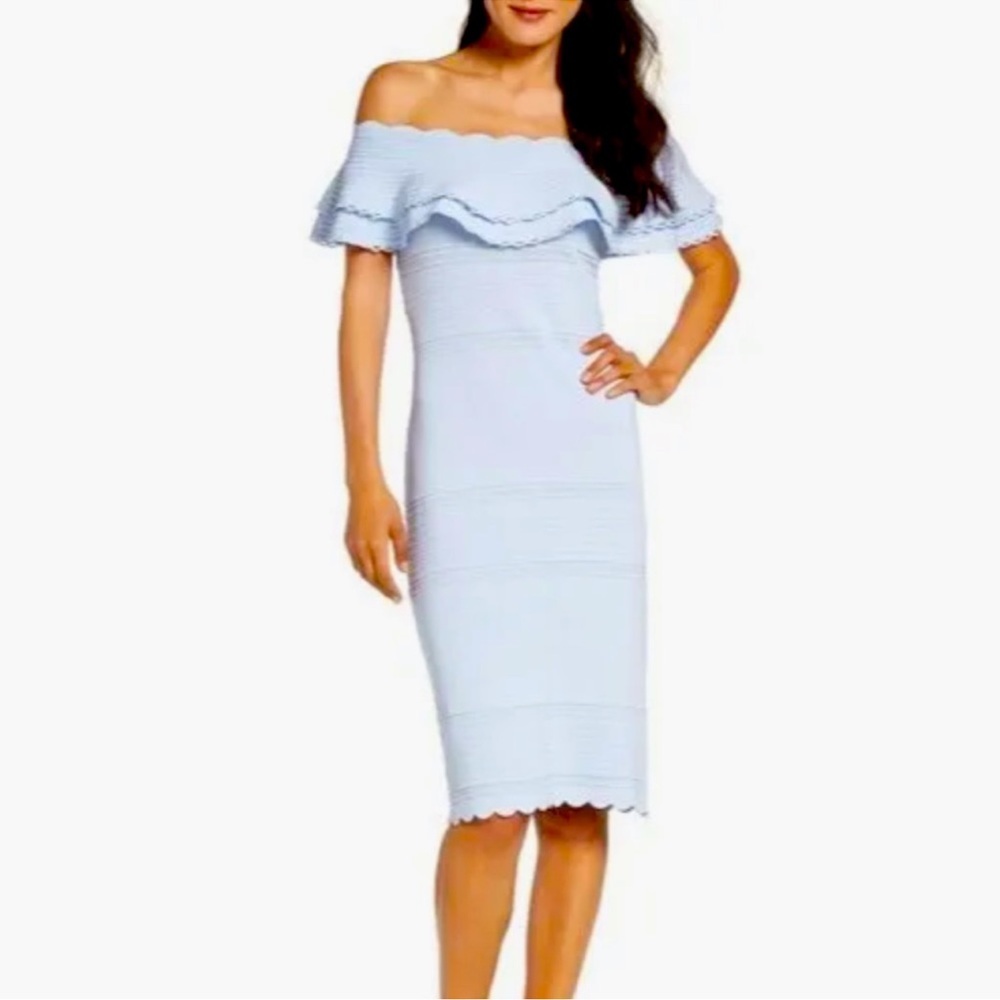 Eliza J Elegant Off-Shoulder Light Blue Dress